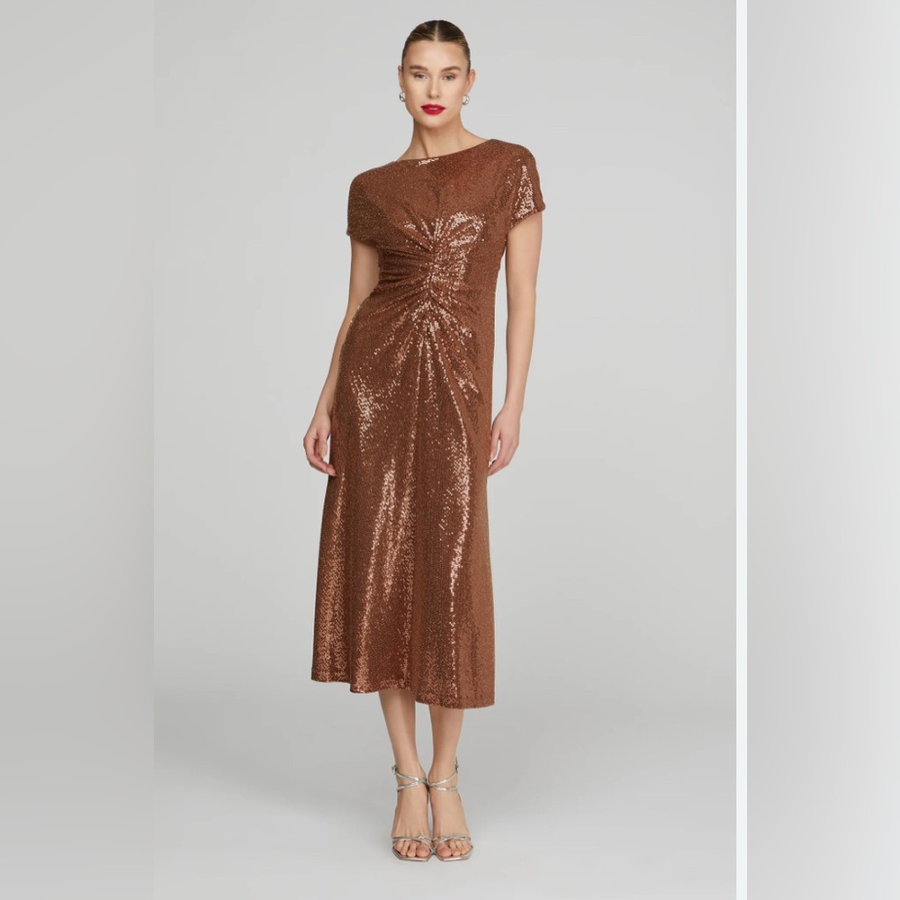 Halston Heritage Sequin Copper Midi Dress